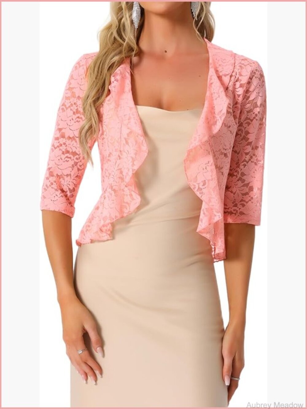 Lace Shrug Ruffle Cardigan Open Front Half Sleeve Bolero Sheer Dressy Elegant